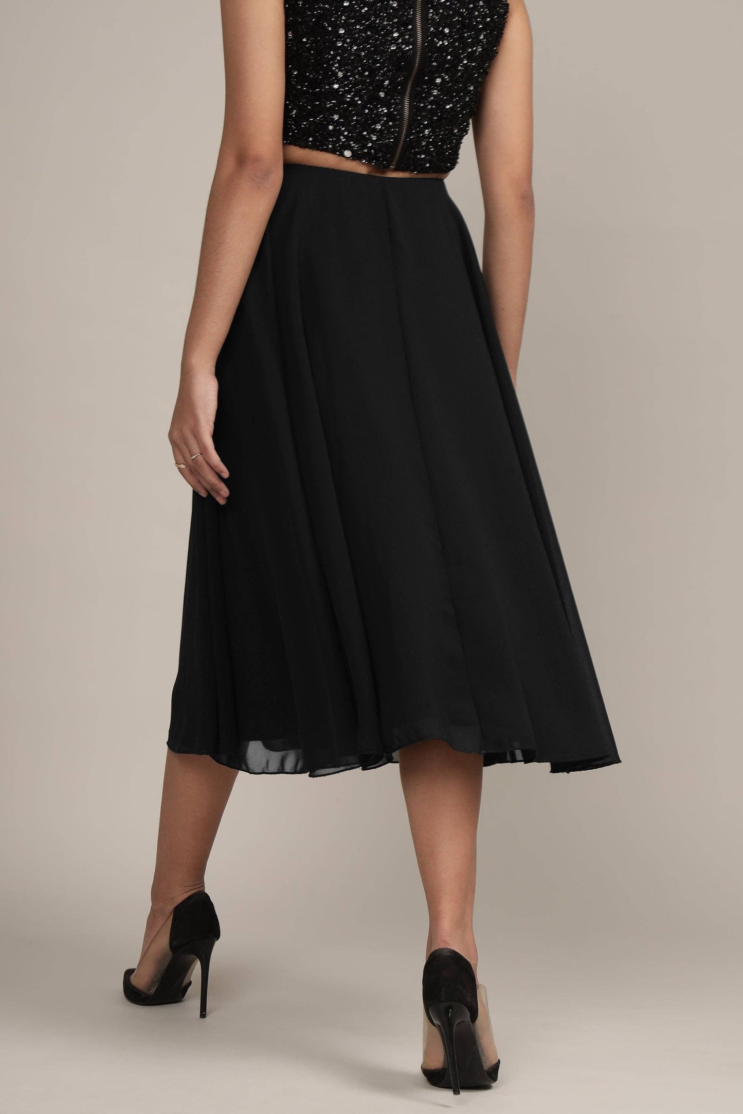 Lace & Beads Skye Midi Skirt in Black