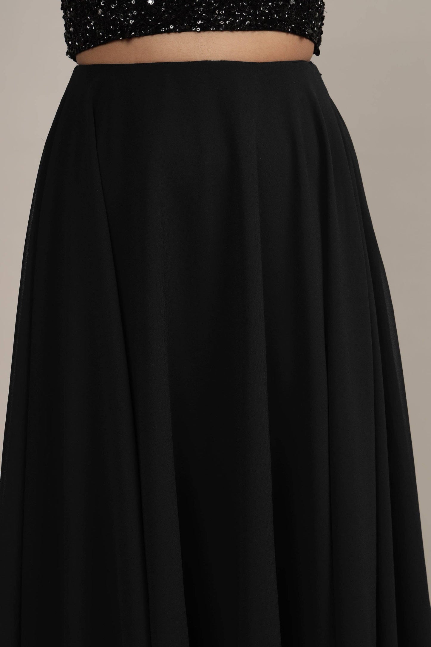 Lace & Beads Skye Midi Skirt in Black
