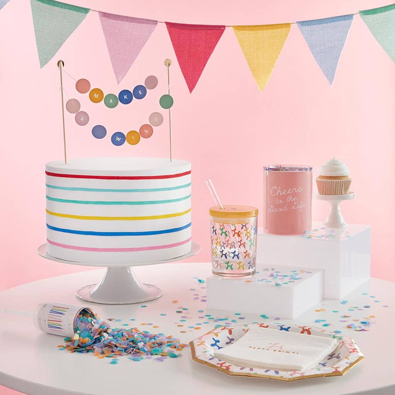Slant Glass DOF with Lid and Straw - Balloon Dog Pattern