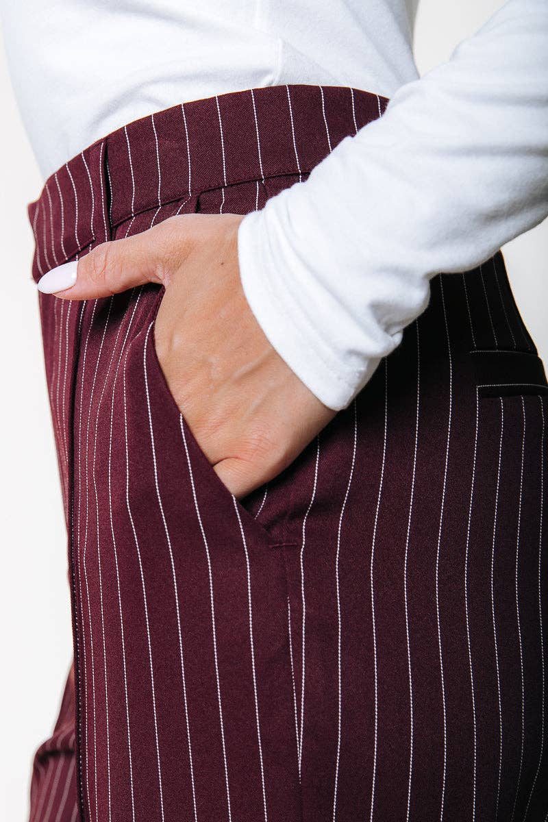 Clourful Rus Pinstripe Straight Pants | Merlot Red