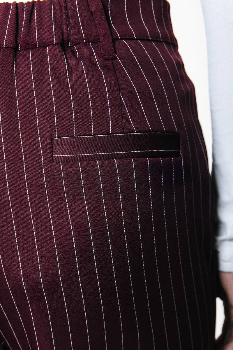 Clourful Rus Pinstripe Straight Pants | Merlot Red