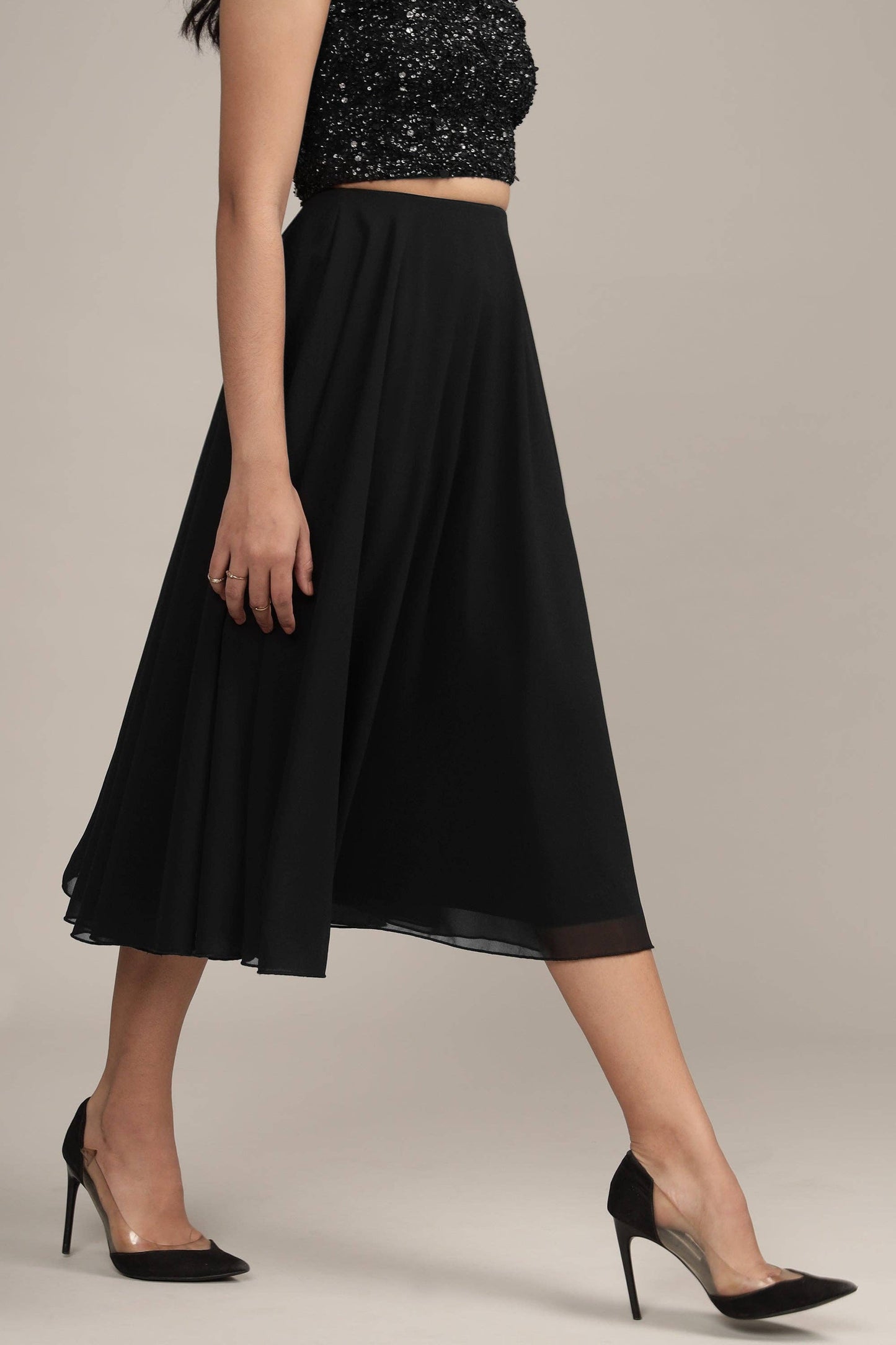 Lace & Beads Skye Midi Skirt in Black