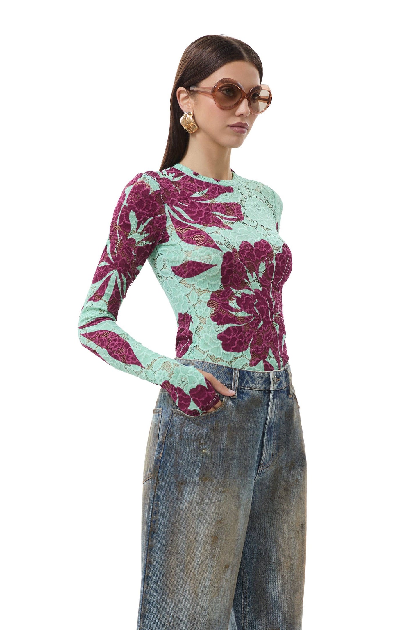 Afrm Kaylee Lace Top - Aqua Tropical