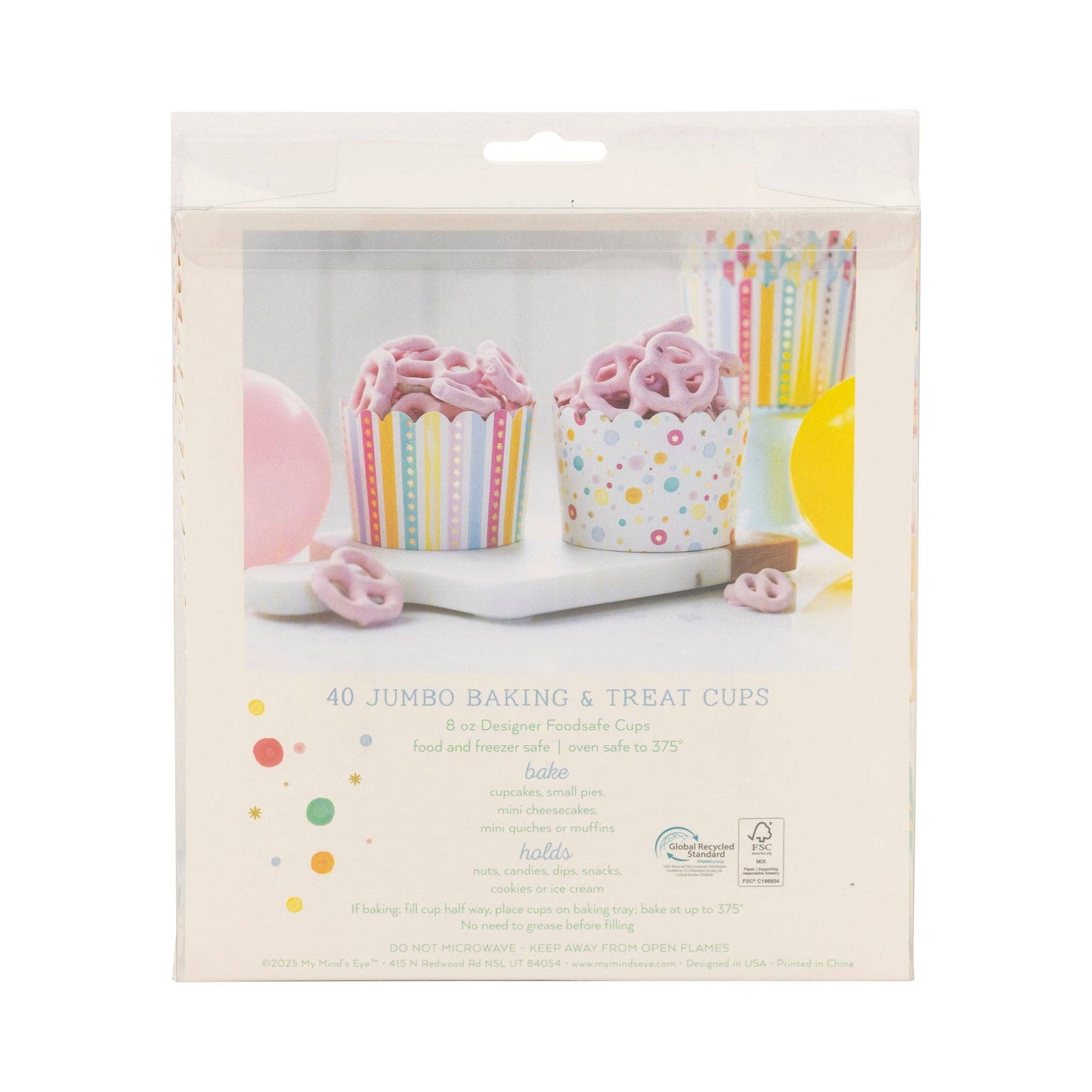 Mind Eye - JUMBO Foiled Primary Watercolor Dots/Stripes Baking Cup
