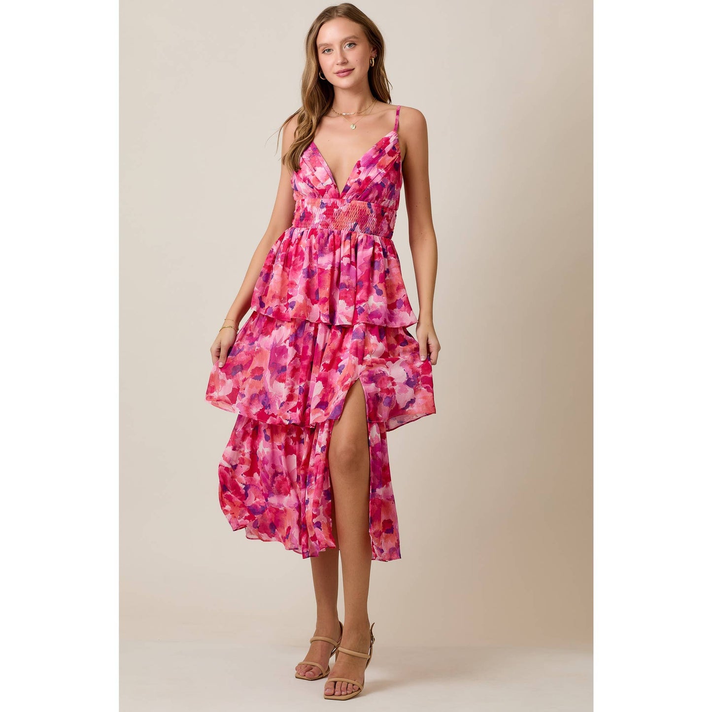 Skylar Rose Summer Midi Dress in Watercolor Floral Yoryu Chiffon