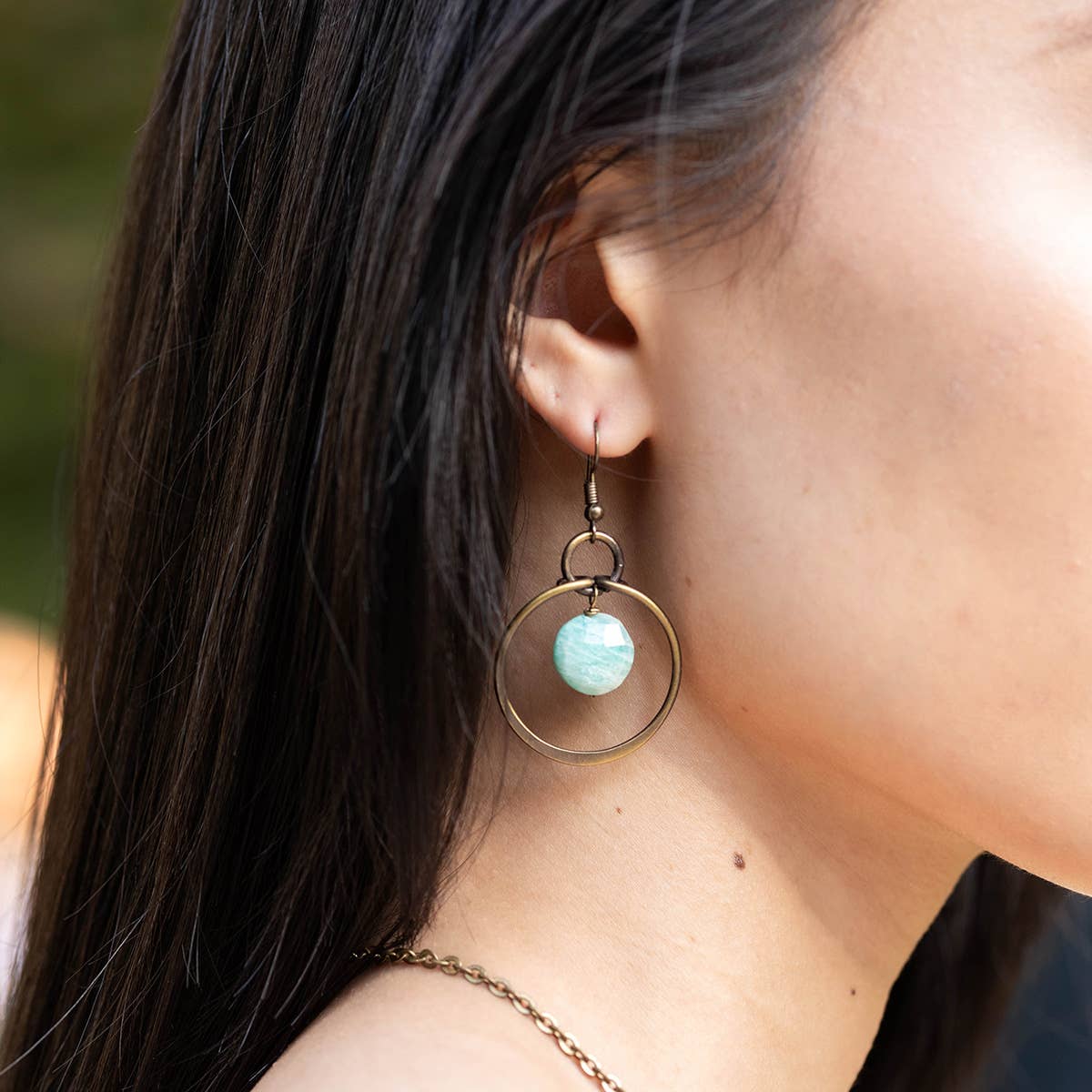 Banjara Collection Earrings - Brass Rings and Amazonite