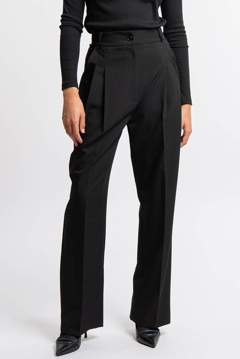 Ficelle black high-waisted wide-leg pants