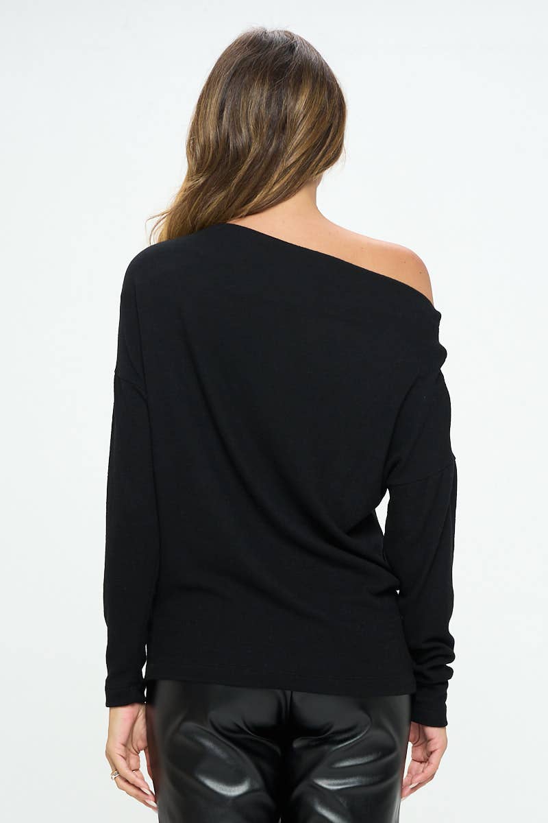 Renee C Made in USA Brushed Knit Off the Shoulder Top