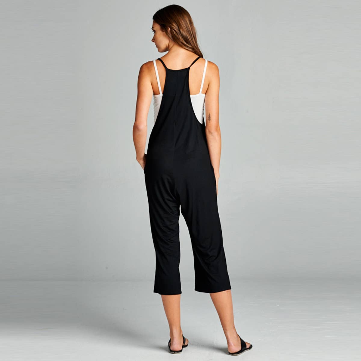 Love People Loose Fit V Neck Capri Jumpsuit