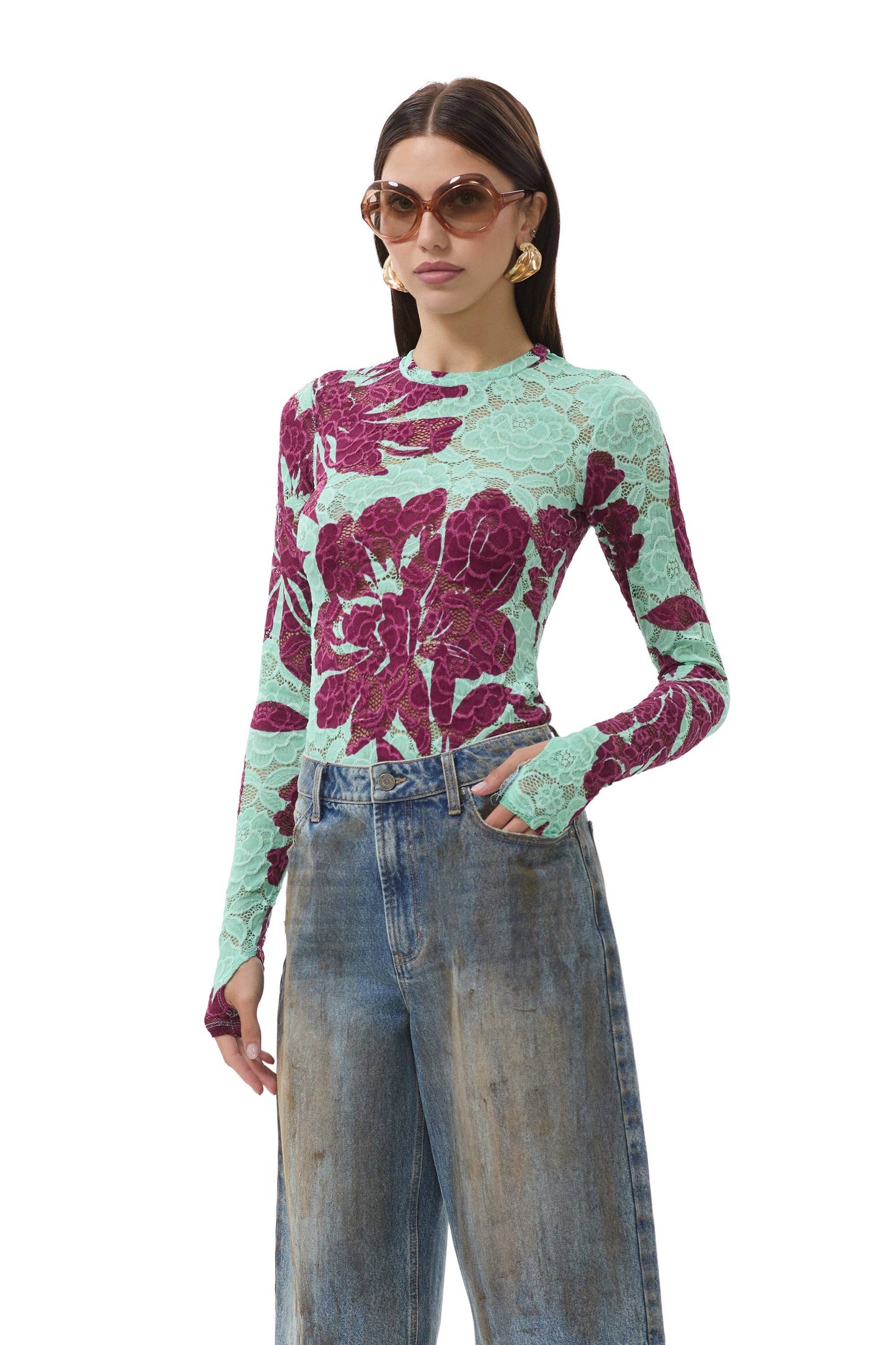 Afrm Kaylee Lace Top - Aqua Tropical