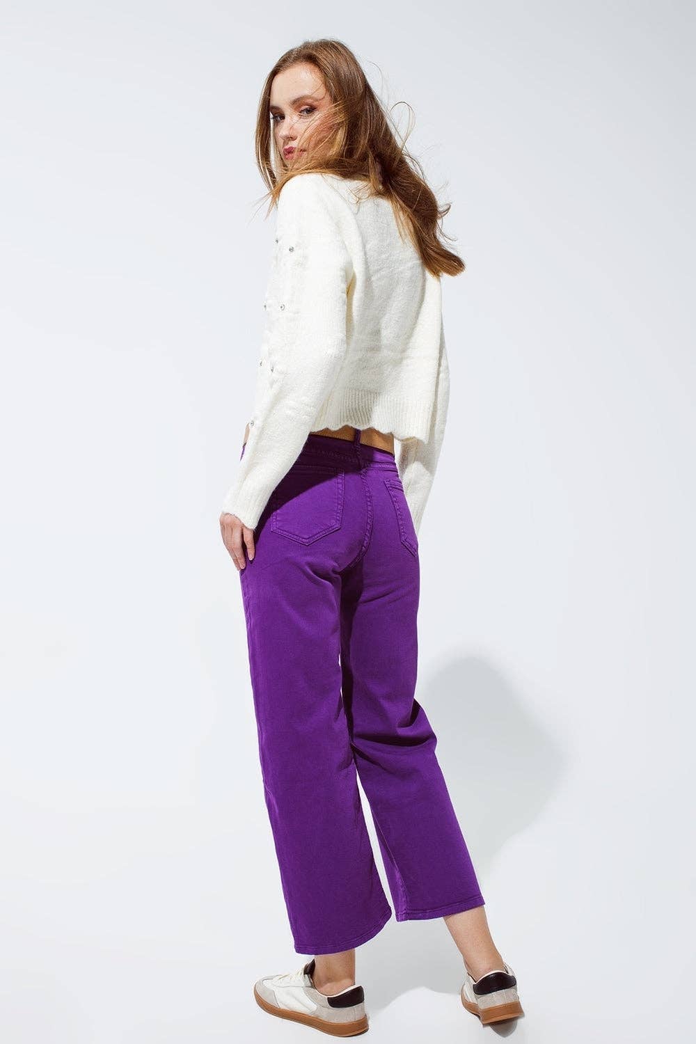 Q2 Cropped wide leg jeans in purple