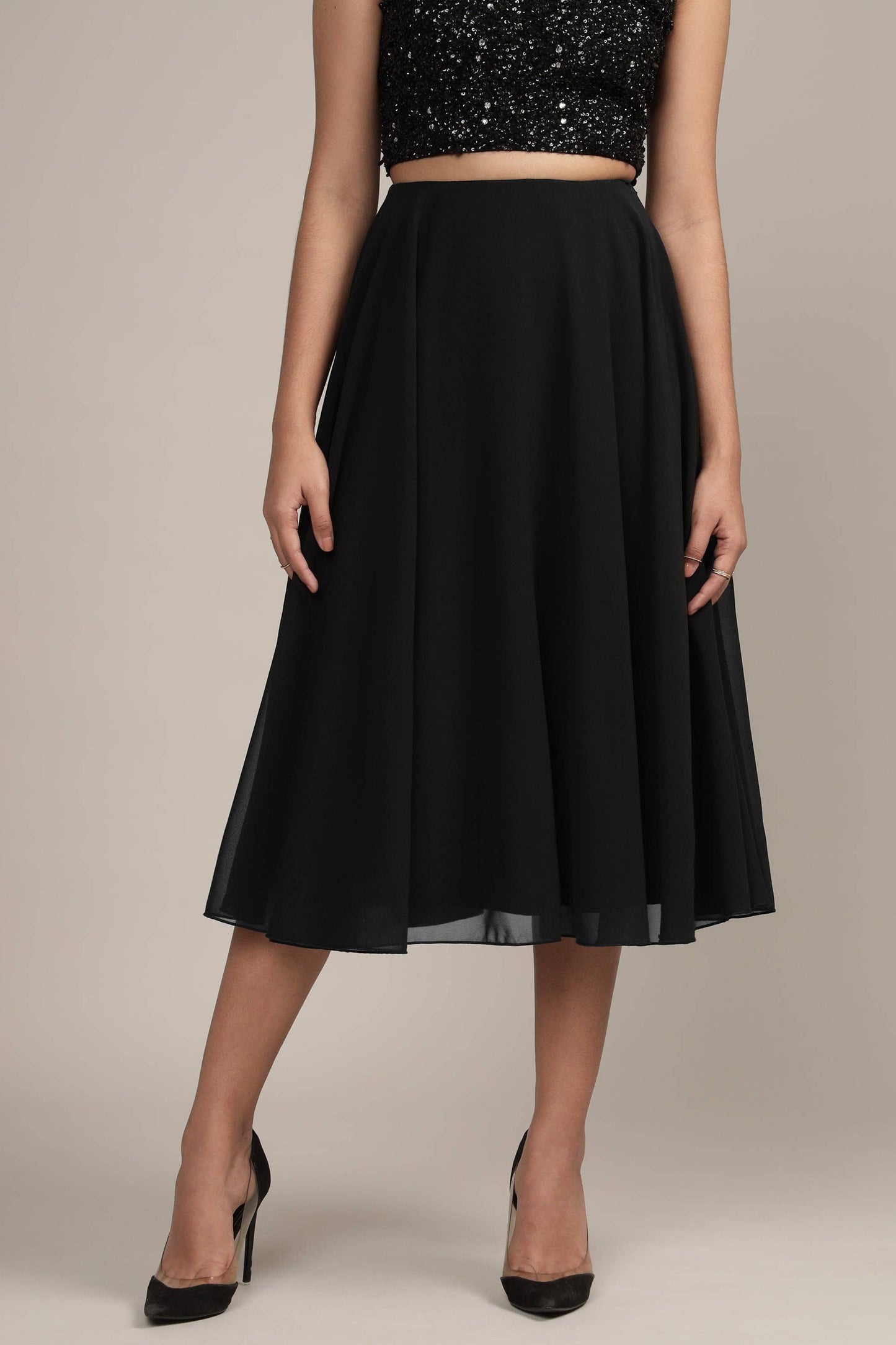 Lace & Beads Skye Midi Skirt in Black