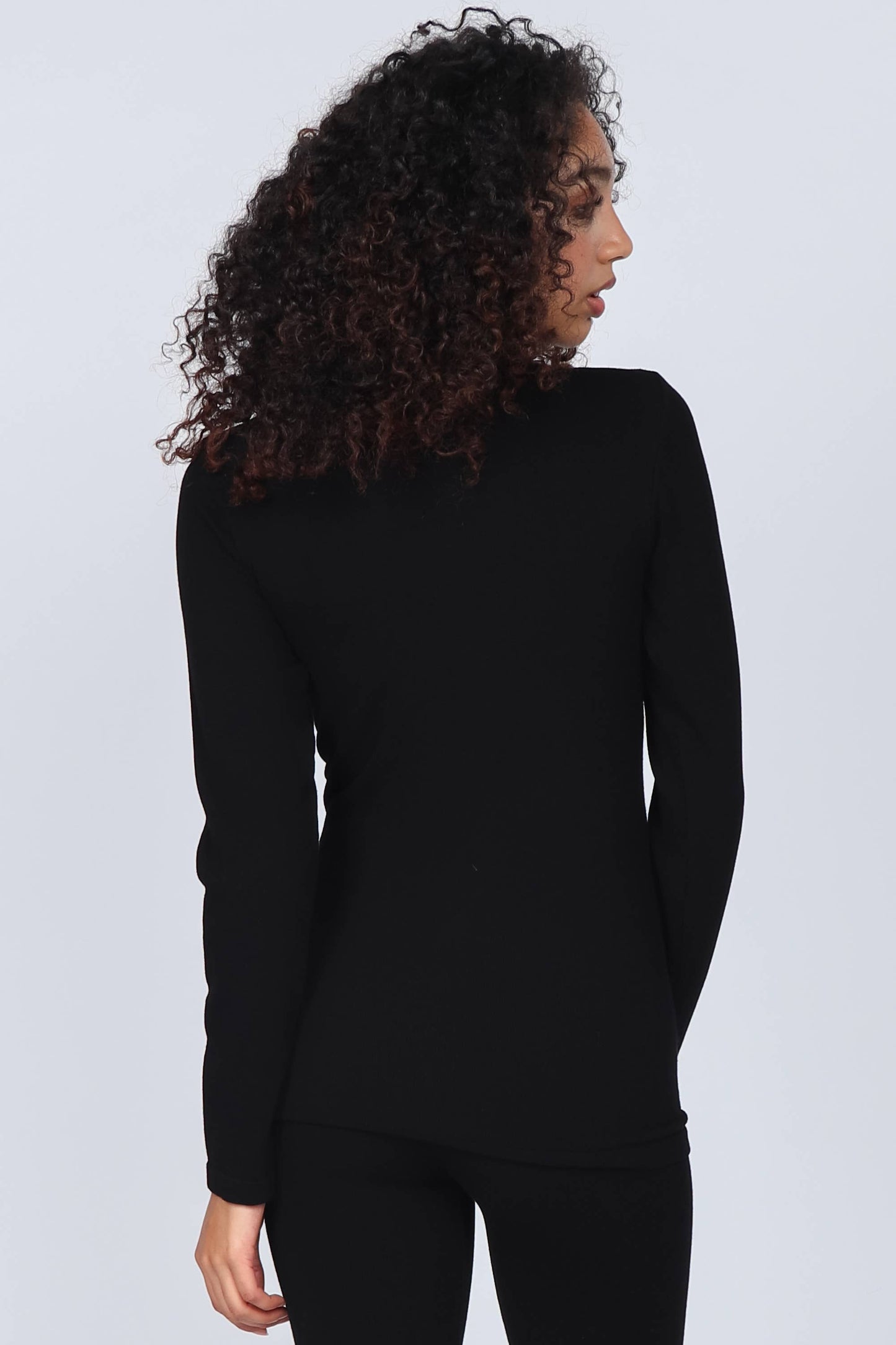 M.Rena Ribbed Mock Neck Long Sleeve Top Black
