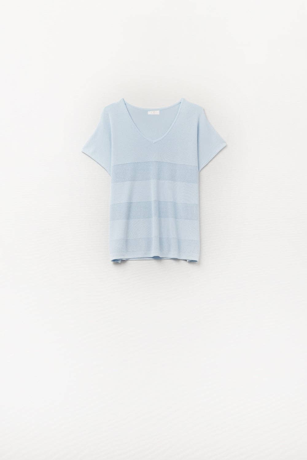 Q2 Baby Blue V-neck sweater with open knit detail One Size