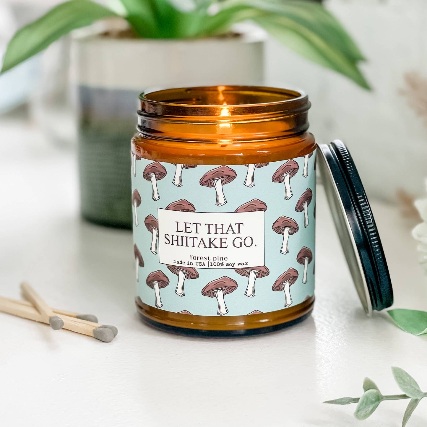 Moonlight Let That Shiitake Go - Funny Glass 9oz Pine Scented Candles