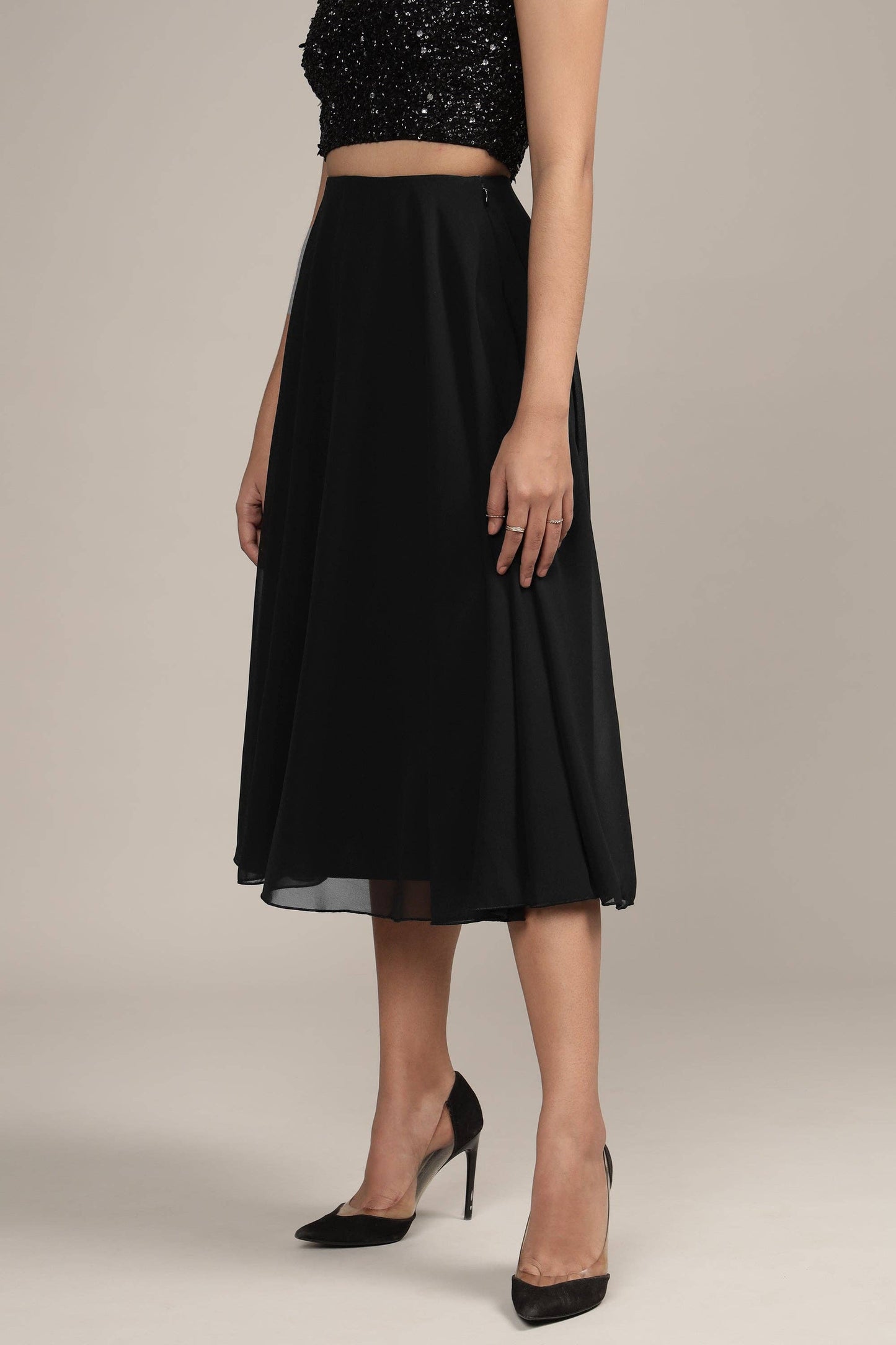 Lace & Beads Skye Midi Skirt in Black