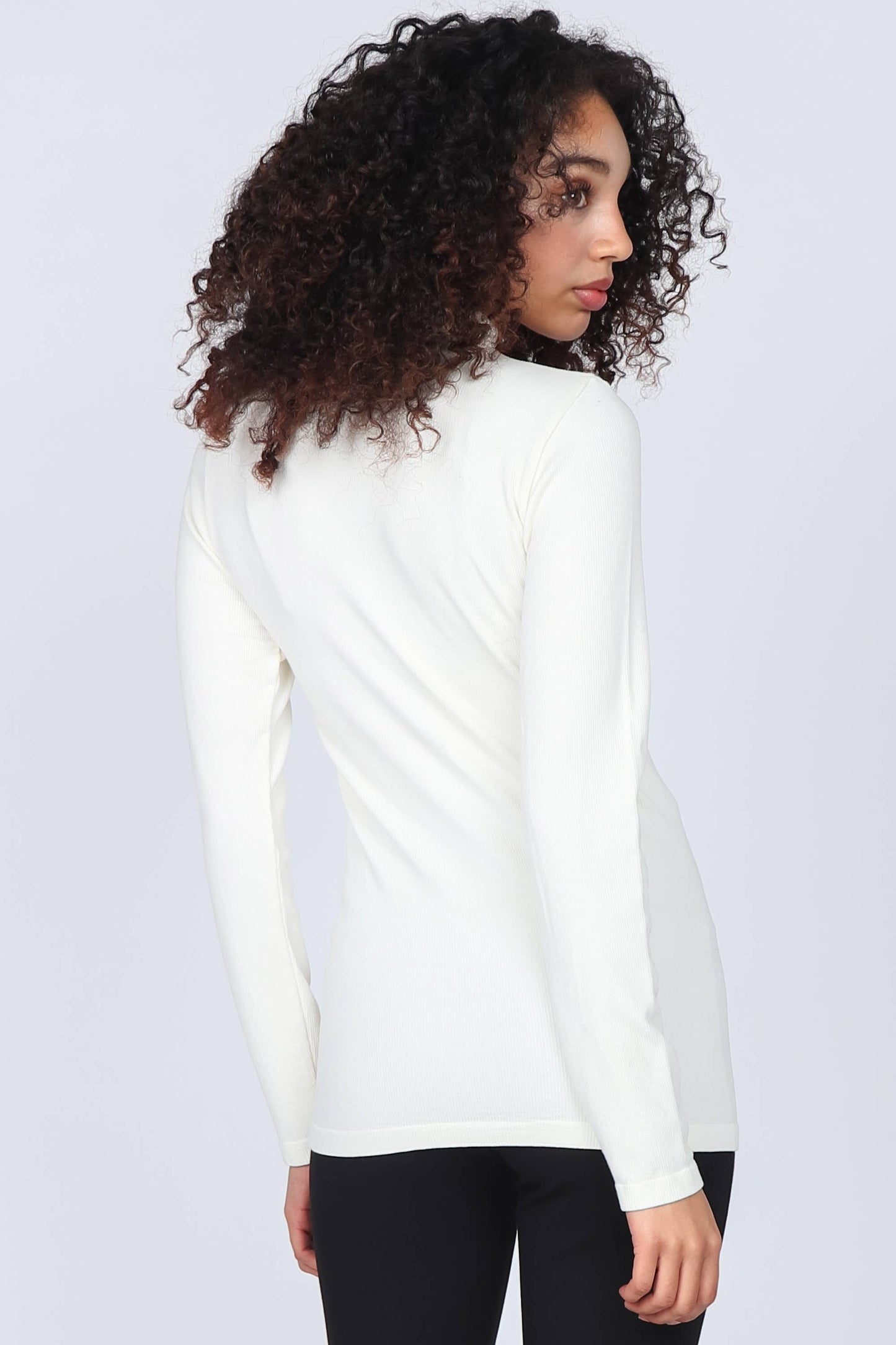 M.Rena Ribbed Mock Neck Long Sleeve Top Black