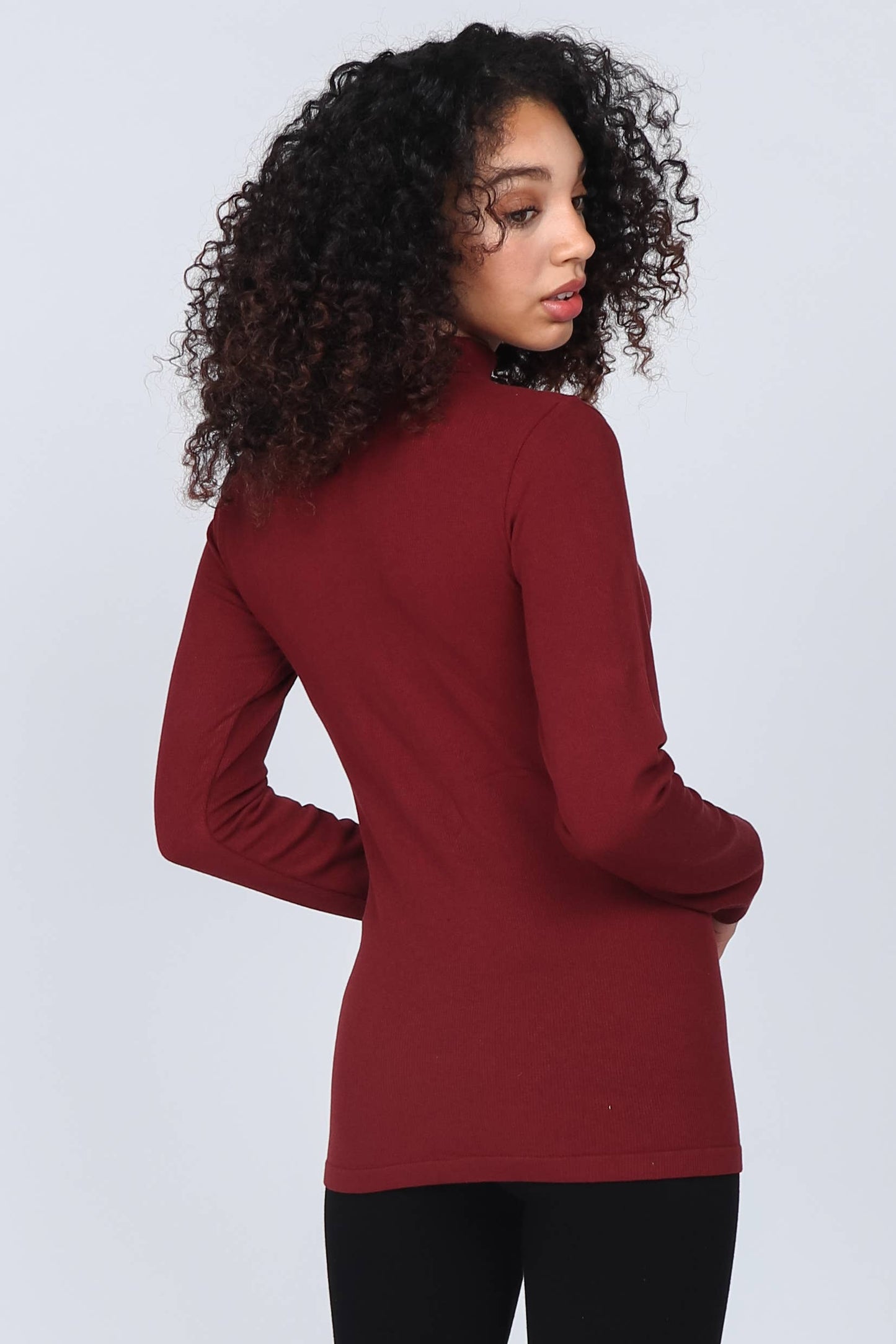 M.Rena Ribbed Mock Neck Long Sleeve Top Black