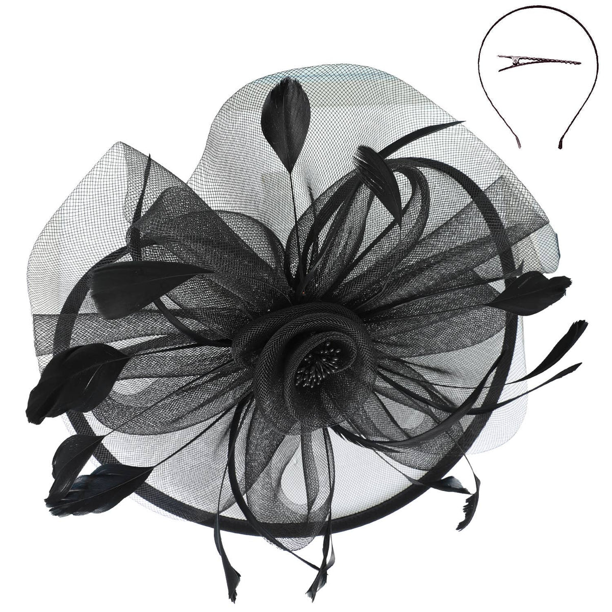 Sophia Floral Organza Mesh Ribbon Fascinator blue
