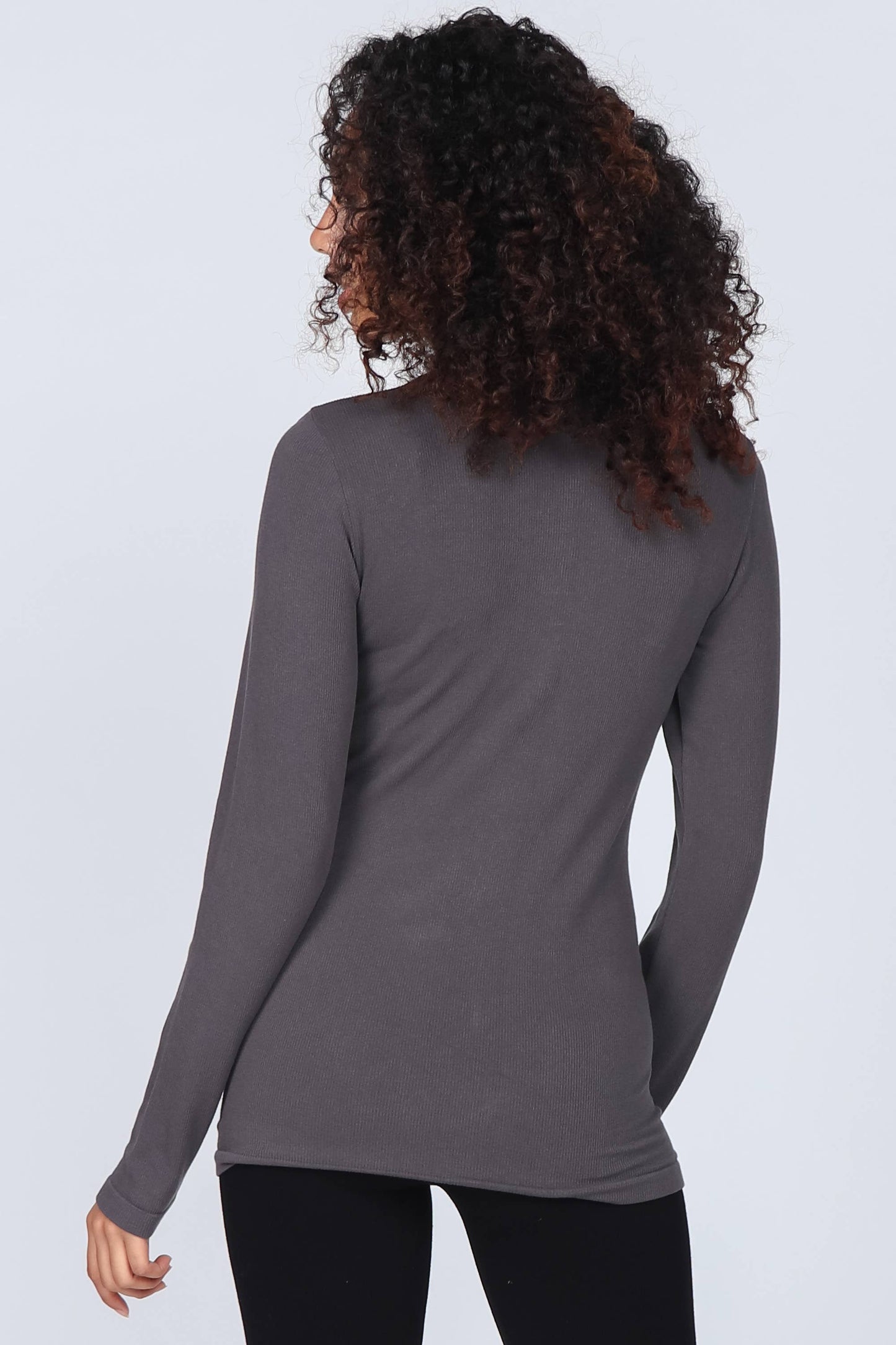 M.Rena Ribbed Mock Neck Long Sleeve Top Black