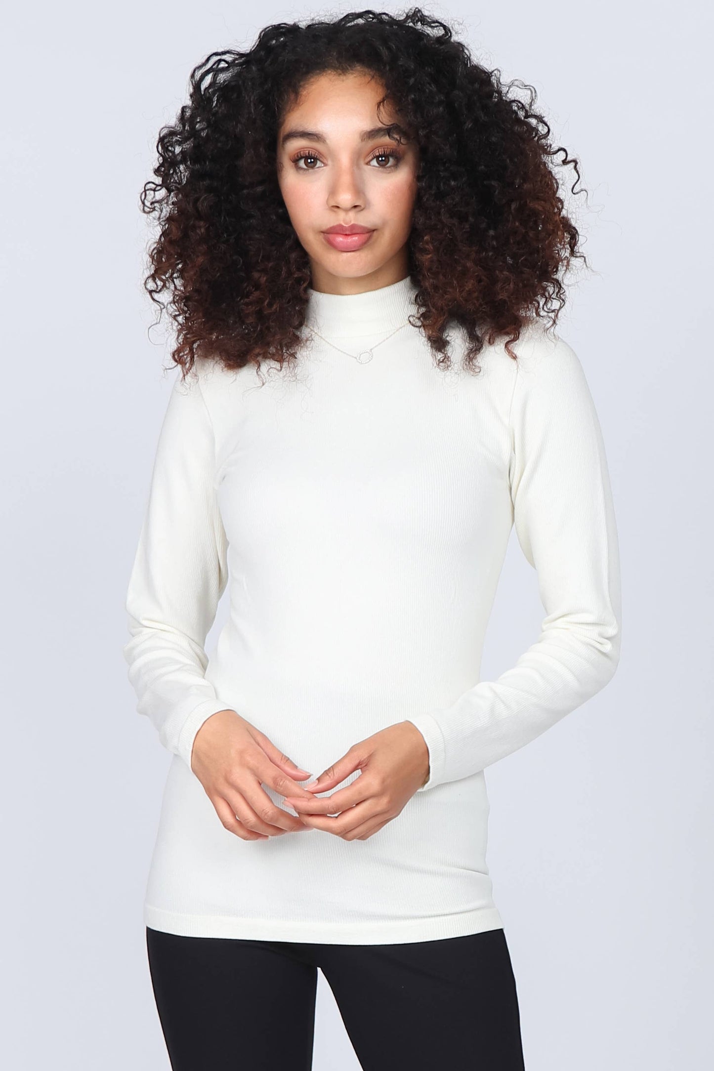 M.Rena Ribbed Mock Neck Long Sleeve Top Black