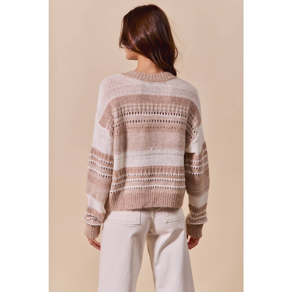 So Me VARIEGATED STRIPE TEXTURED LOOSE FIT SWEATER TOP