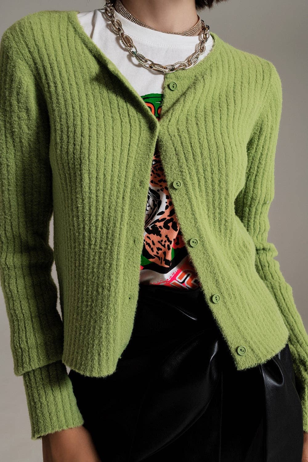 Q2 Green super soft fluffy knit cardigan