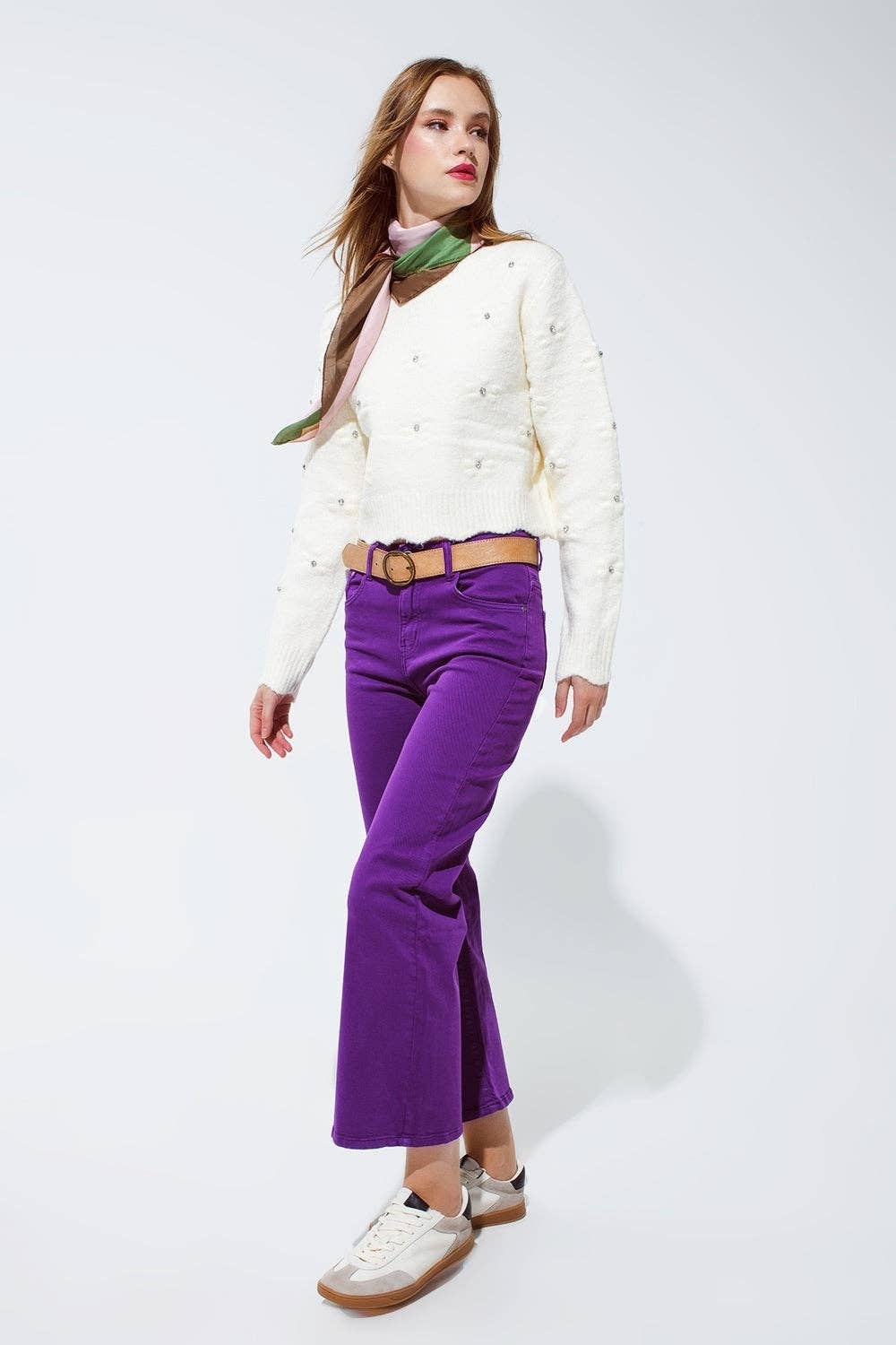 Q2 Cropped wide leg jeans in purple