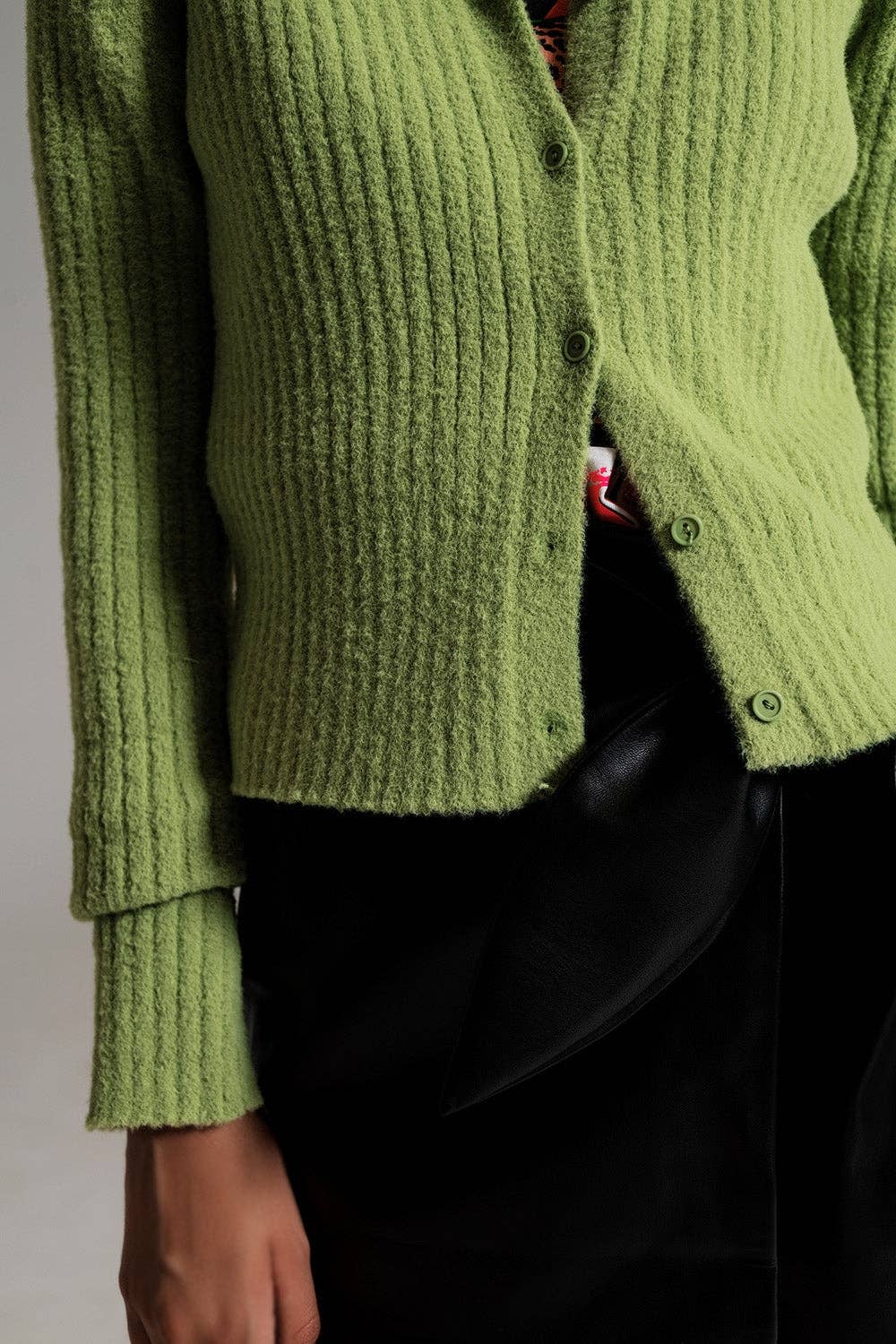 Q2 Green super soft fluffy knit cardigan