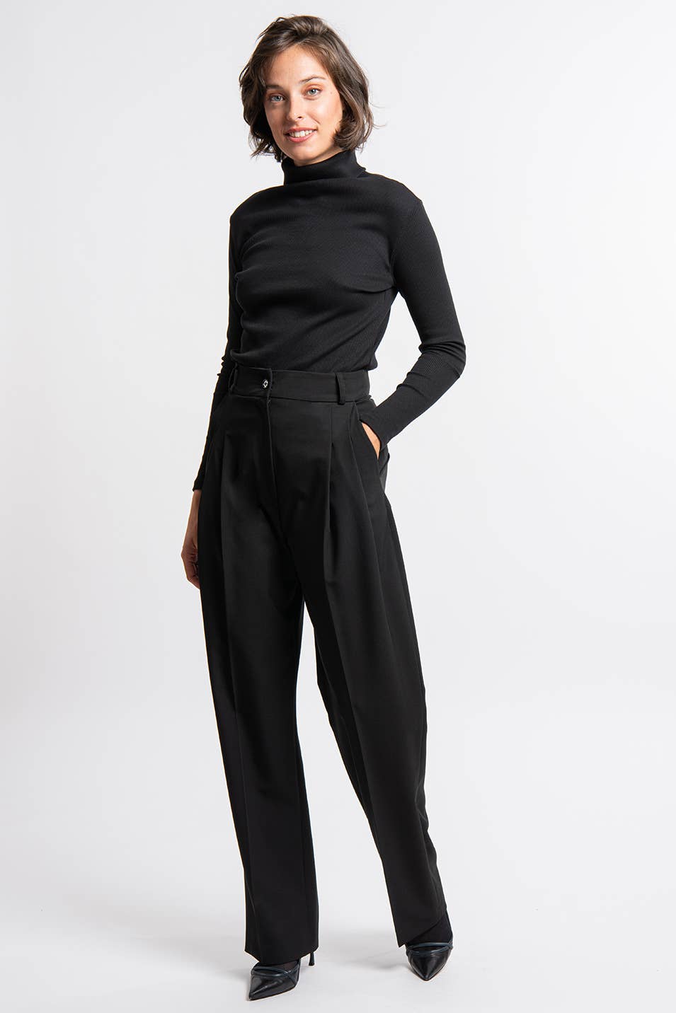 Ficelle black high-waisted wide-leg pants