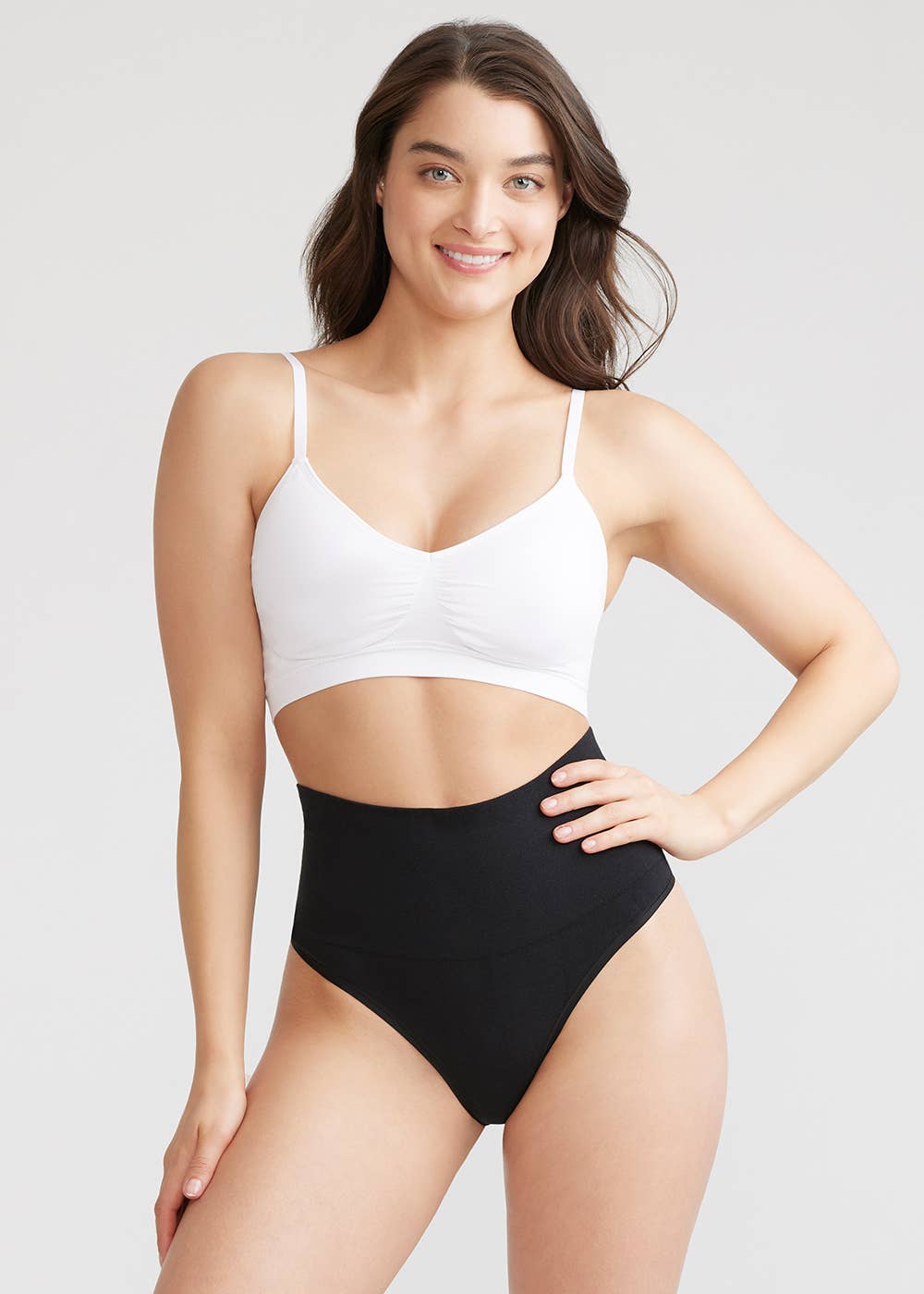 Yummie Cotton Seamless Shaping Thong: Heather Grey / L/XL