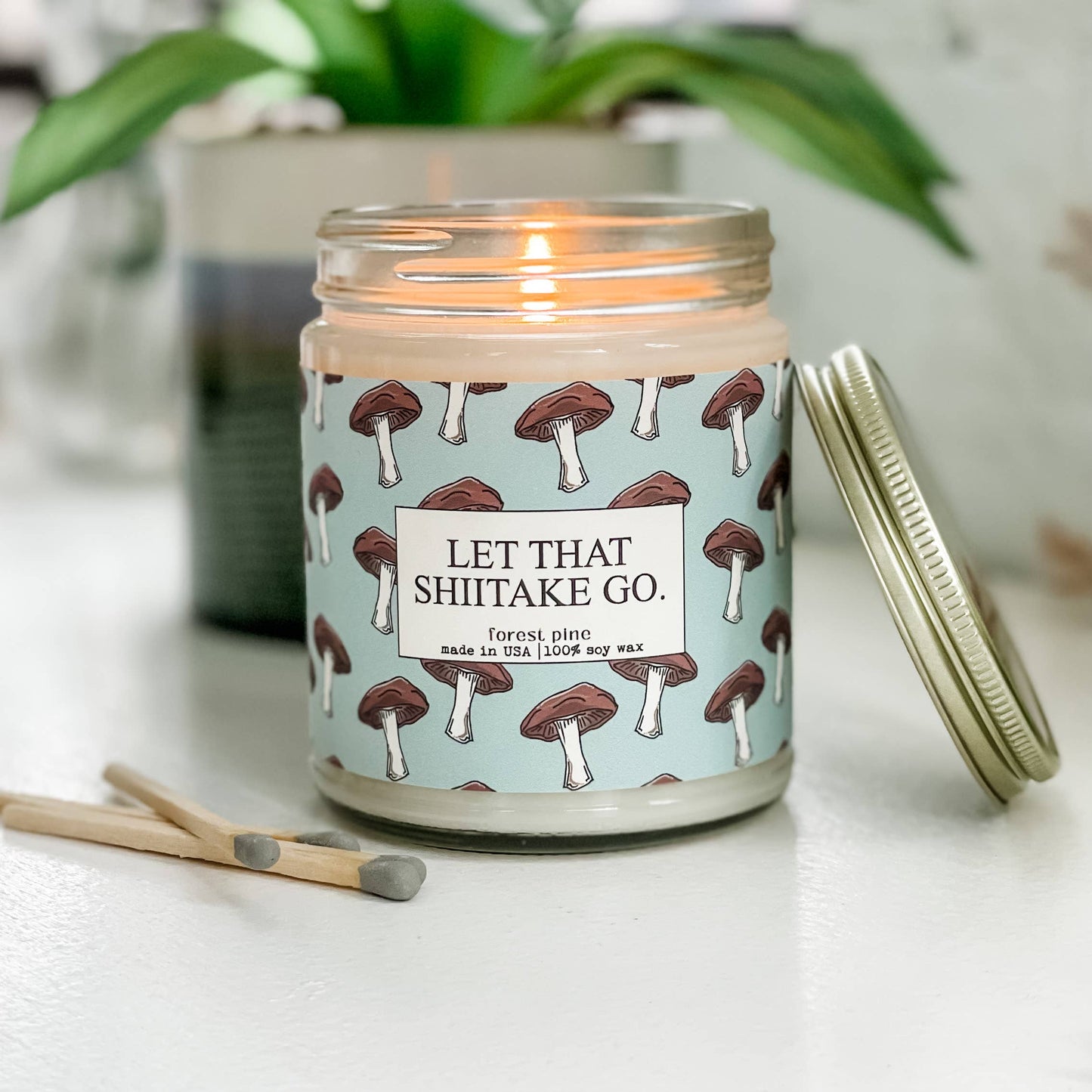 Moonlight Let That Shiitake Go - Funny Glass 9oz Pine Scented Candles