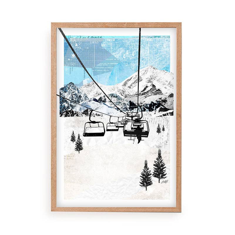 Mountain Chair Lift Landscape - Collage Art Print