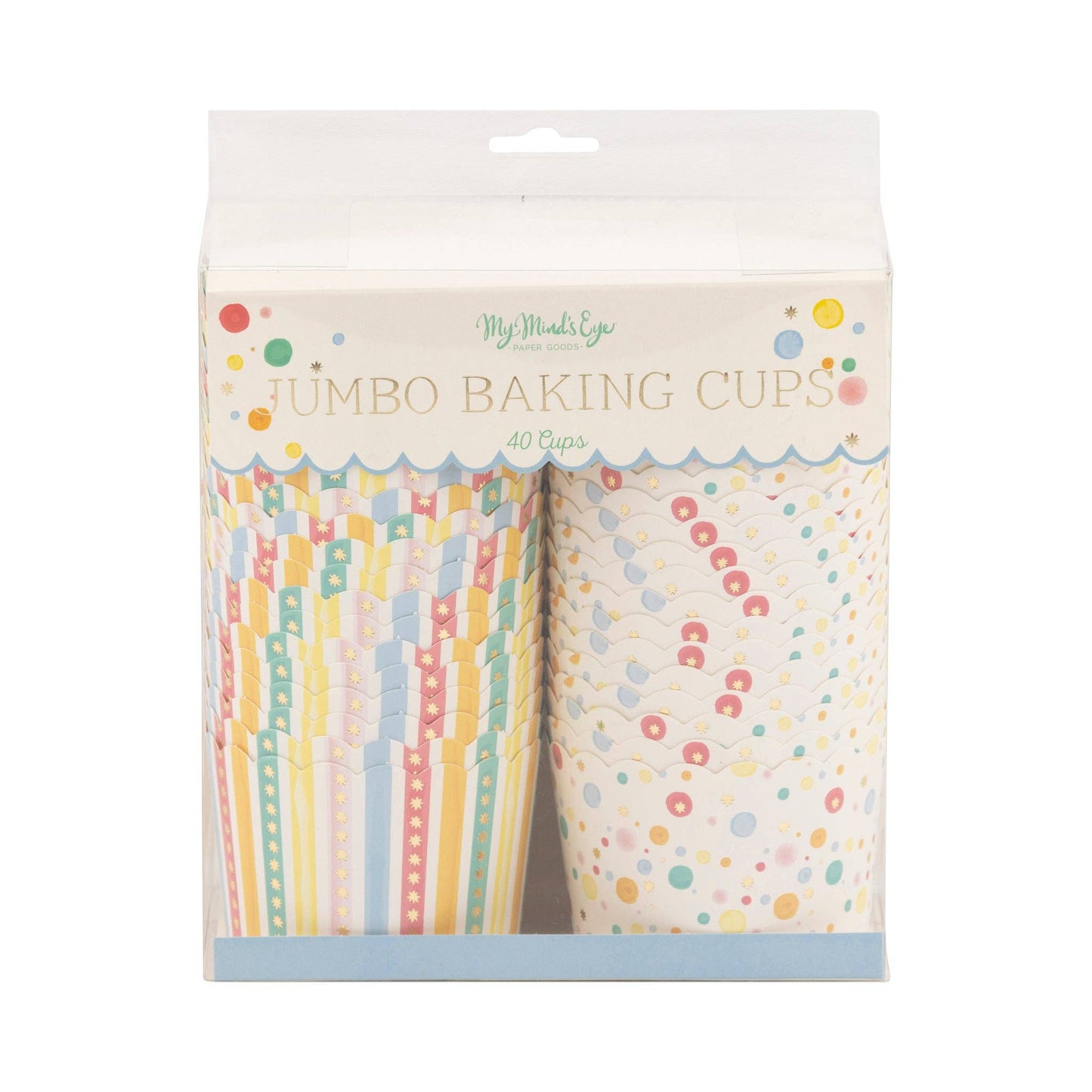 Mind Eye - JUMBO Foiled Primary Watercolor Dots/Stripes Baking Cup