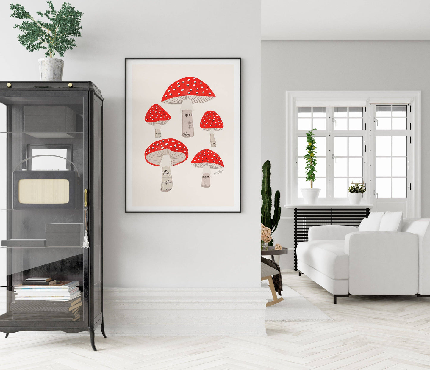 Red Mushrooms Collage Illustration - Art Print