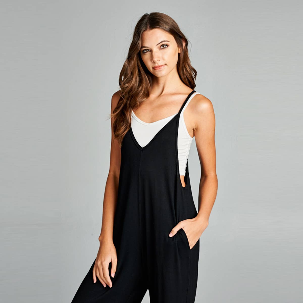 Love People Loose Fit V Neck Capri Jumpsuit