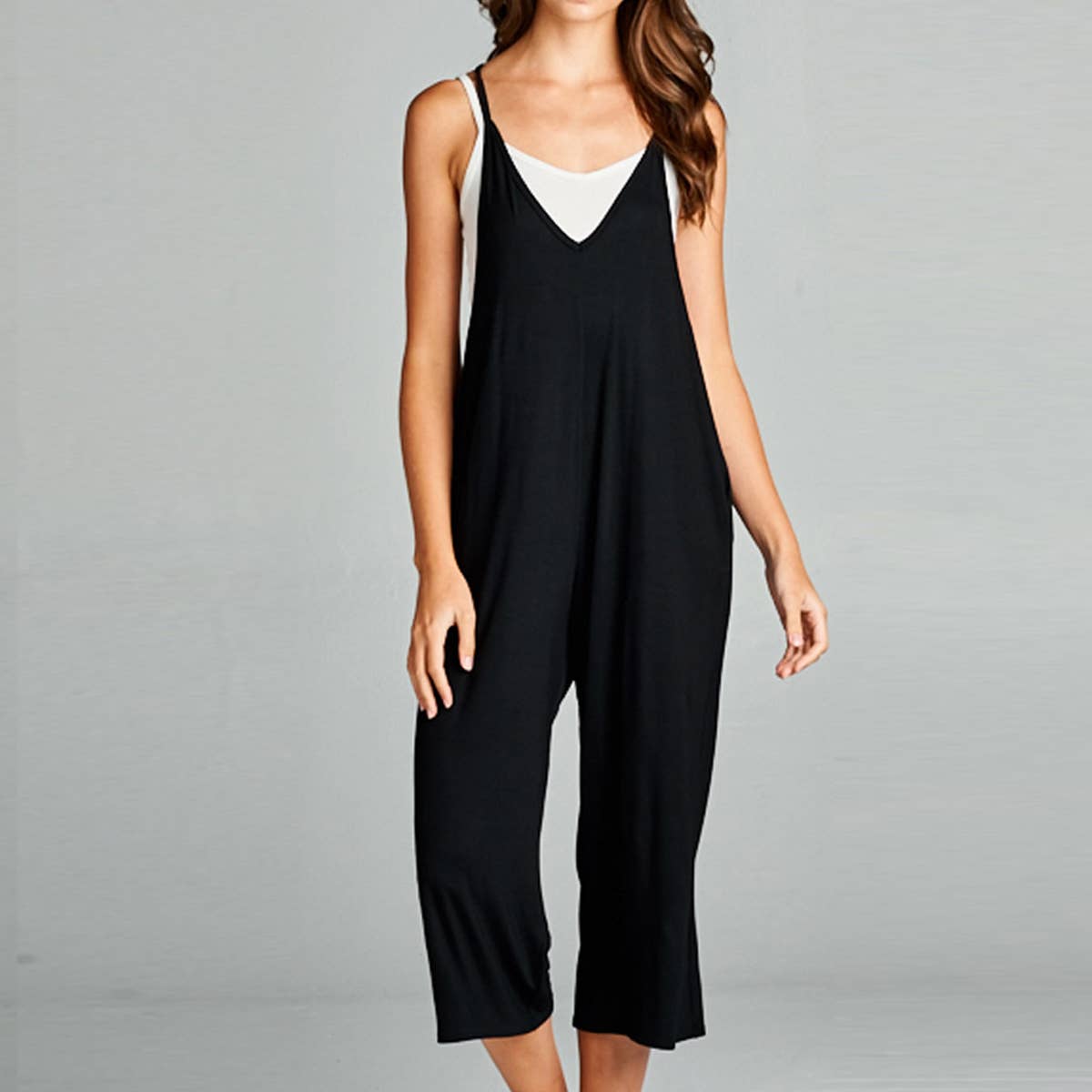 Love People Loose Fit V Neck Capri Jumpsuit