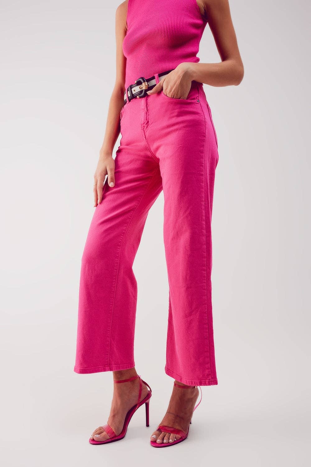 Q2 Cropped wide leg jeans in fushia