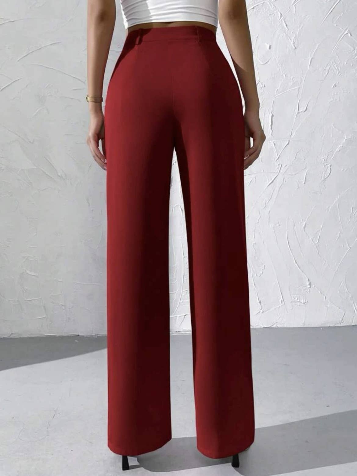 Doublju Elegant solid color dangling wide-leg suit pants