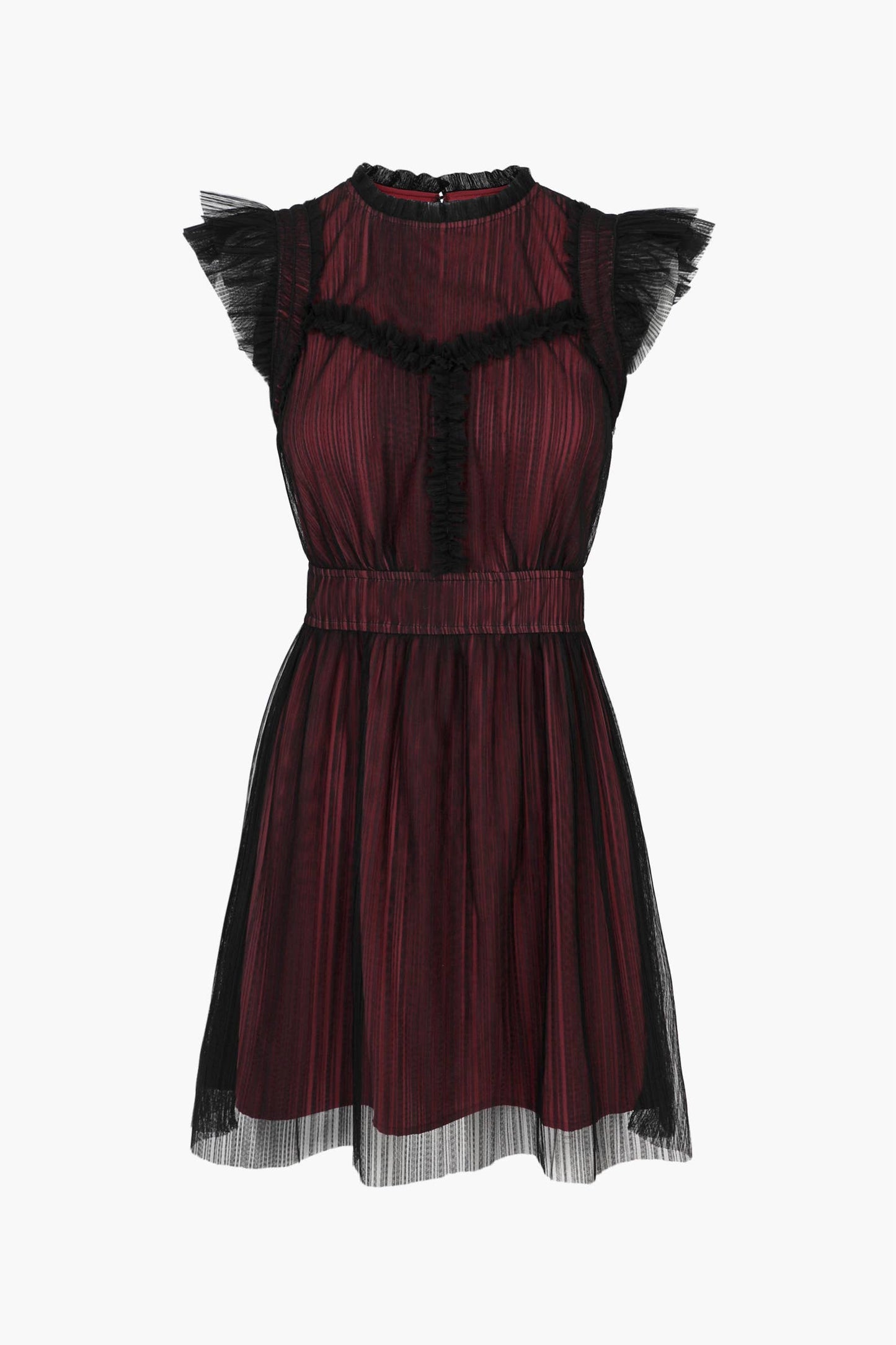 Adelyn Tatiana Tulle Plisse Mock Neck Mini Dress