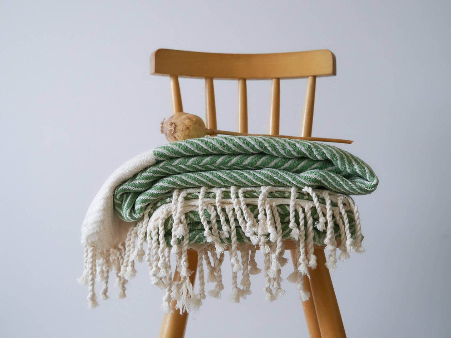 HERRINGBONE Handwoven Cotton Throw Blanket - Green