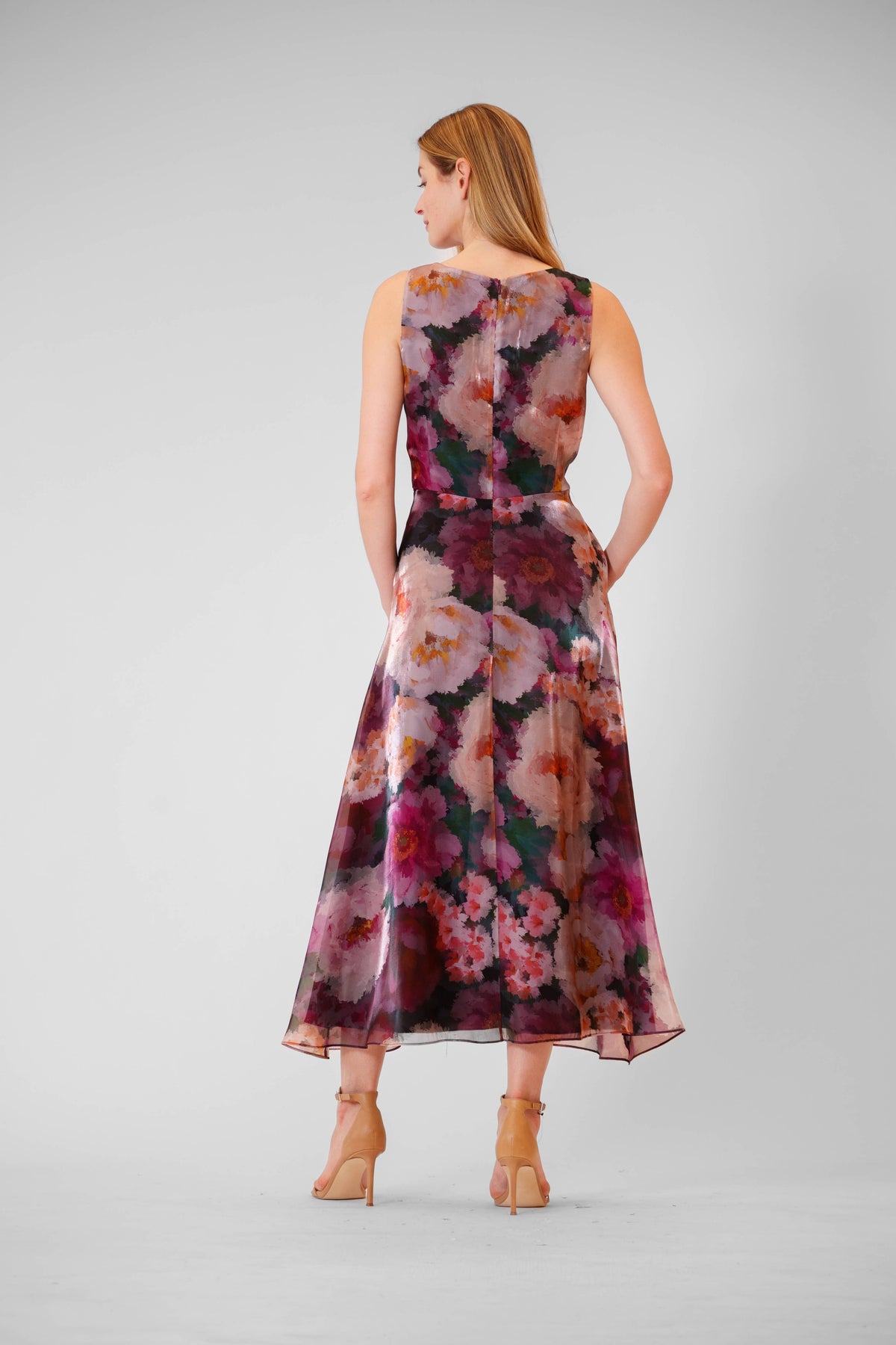 Julian Jordan V-NECK SLVLESS PRINTED ORGANZA MIDI GOWN