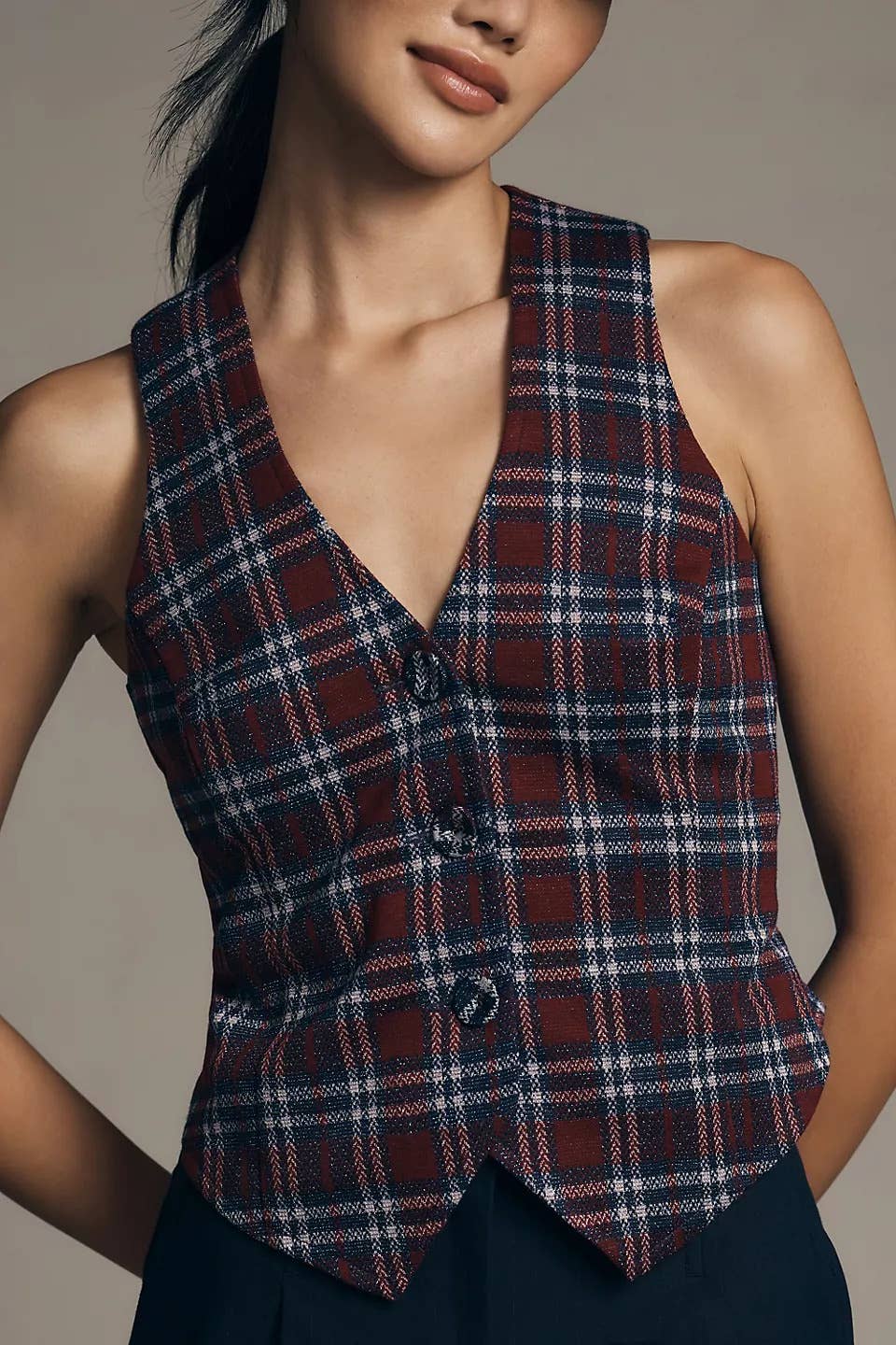 Plaid Button-Front Vest