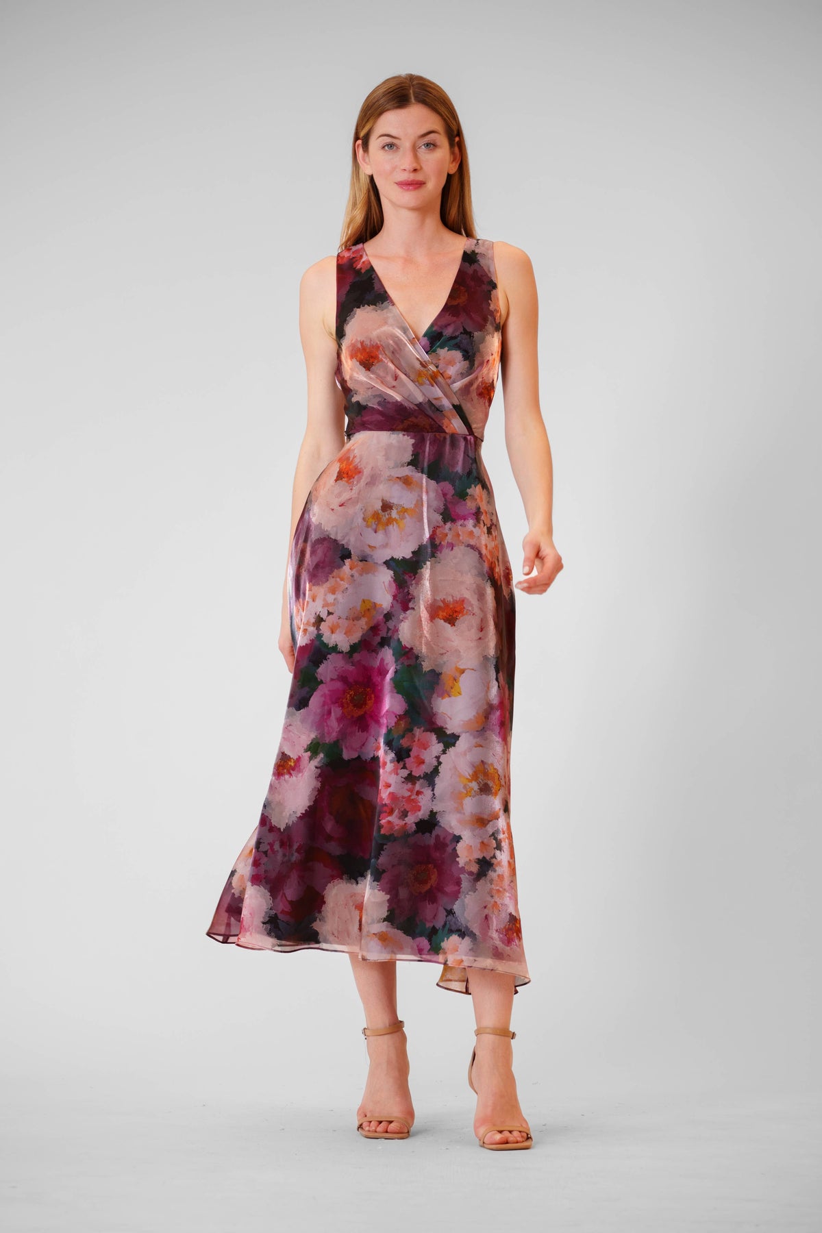Julian Jordan V-NECK SLVLESS PRINTED ORGANZA MIDI GOWN