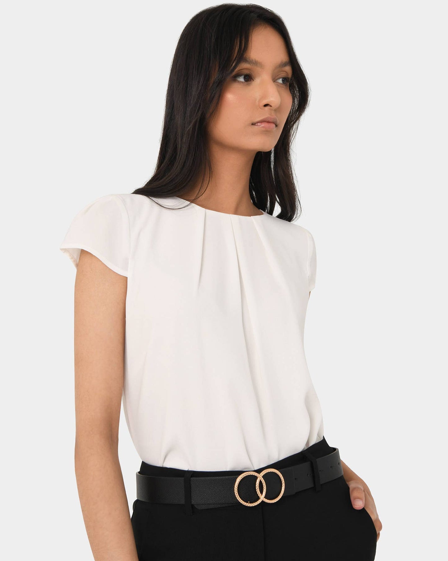 Forcast Women's Tamera Pleated Round Neck Top