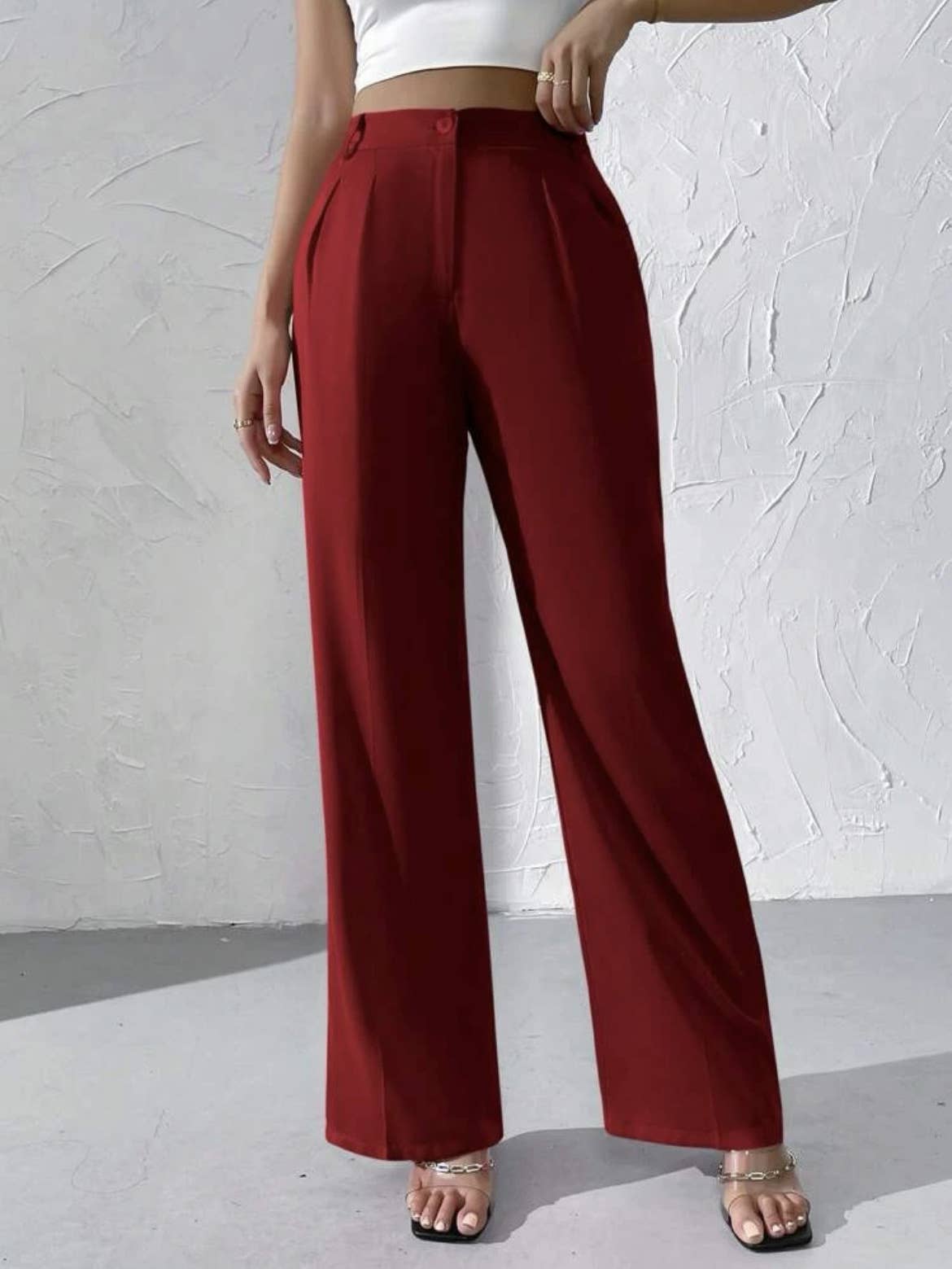 Doublju Elegant solid color dangling wide-leg suit pants