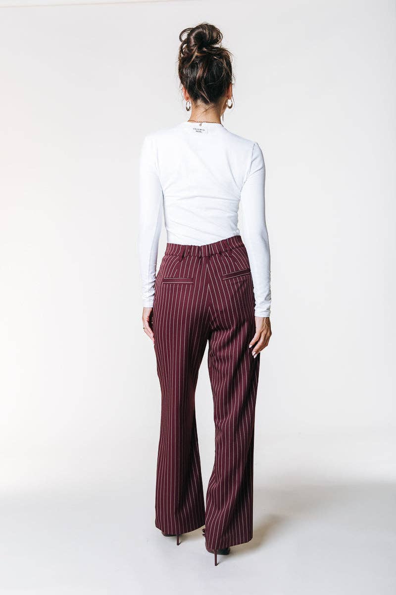 Clourful Rus Pinstripe Straight Pants | Merlot Red