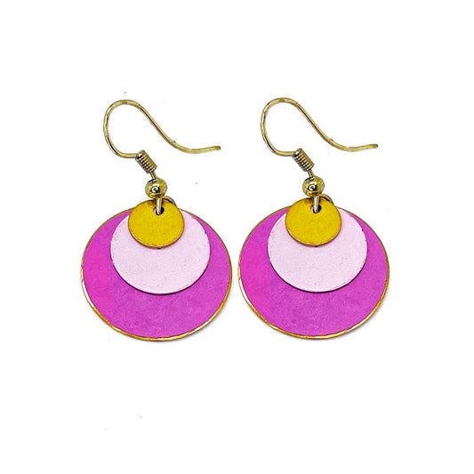 Brass Patina Earrings - Bubblegum Pink Layers