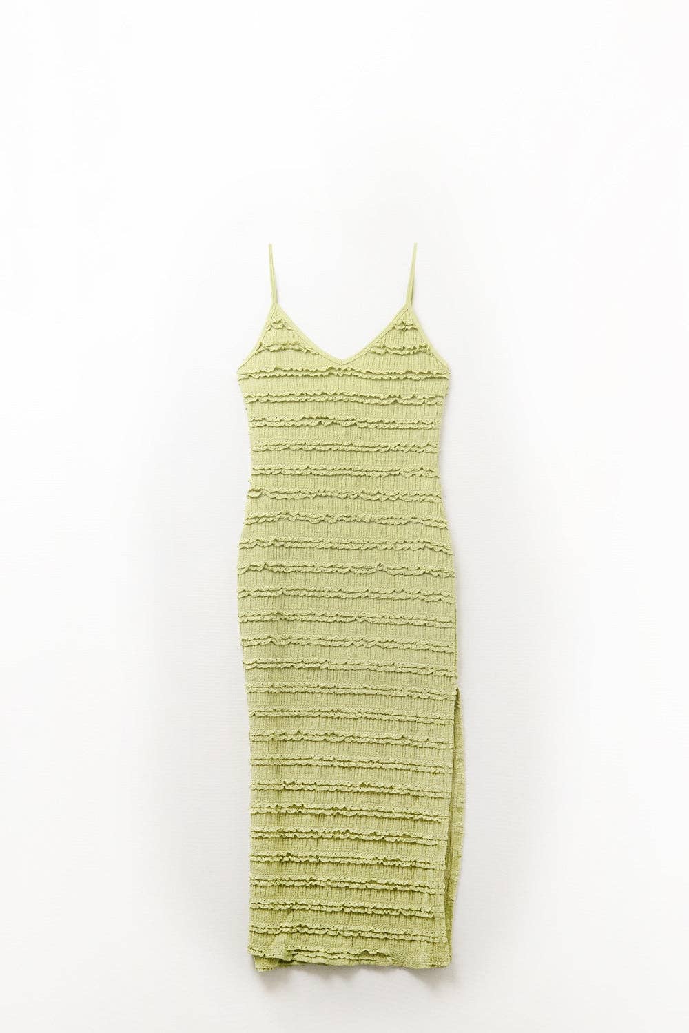 Q2 Ruffle Maxi Dress With Slit in Green color