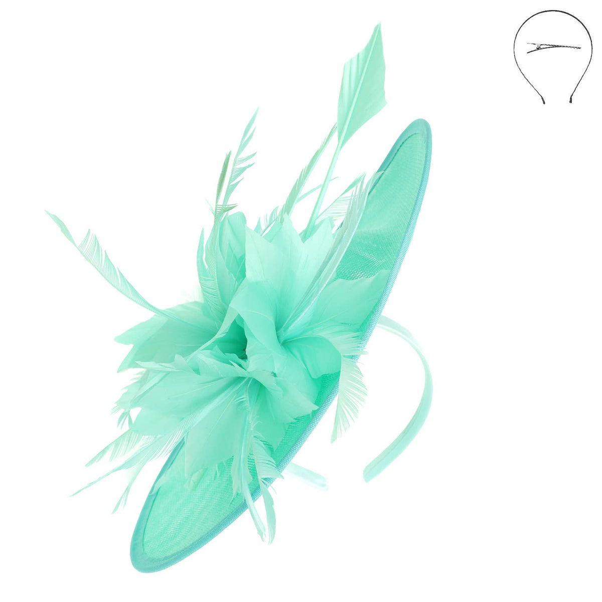 Sophia Flower & Feather Woven Disc Fascinator w/ Headband & Clip